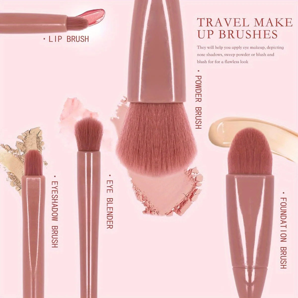5-Piece Travel Makeup Brush Set with Storage Box