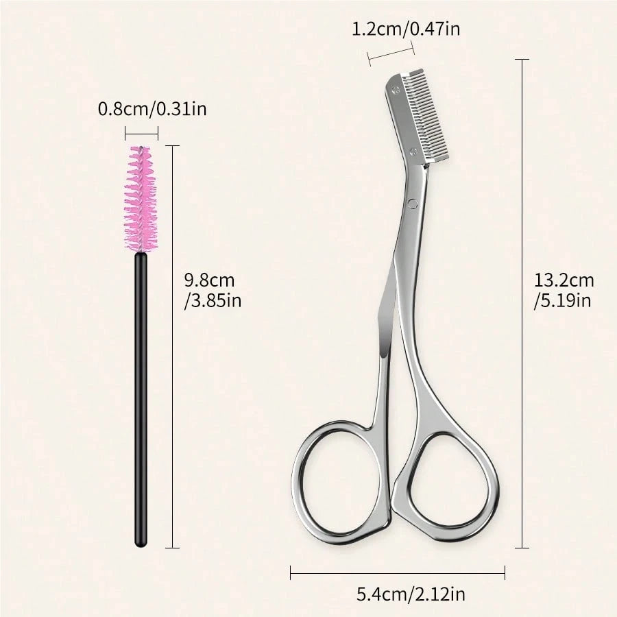 2-Piece Stainless Steel Eyebrow Trimming Tool Set with Comb & Scissors