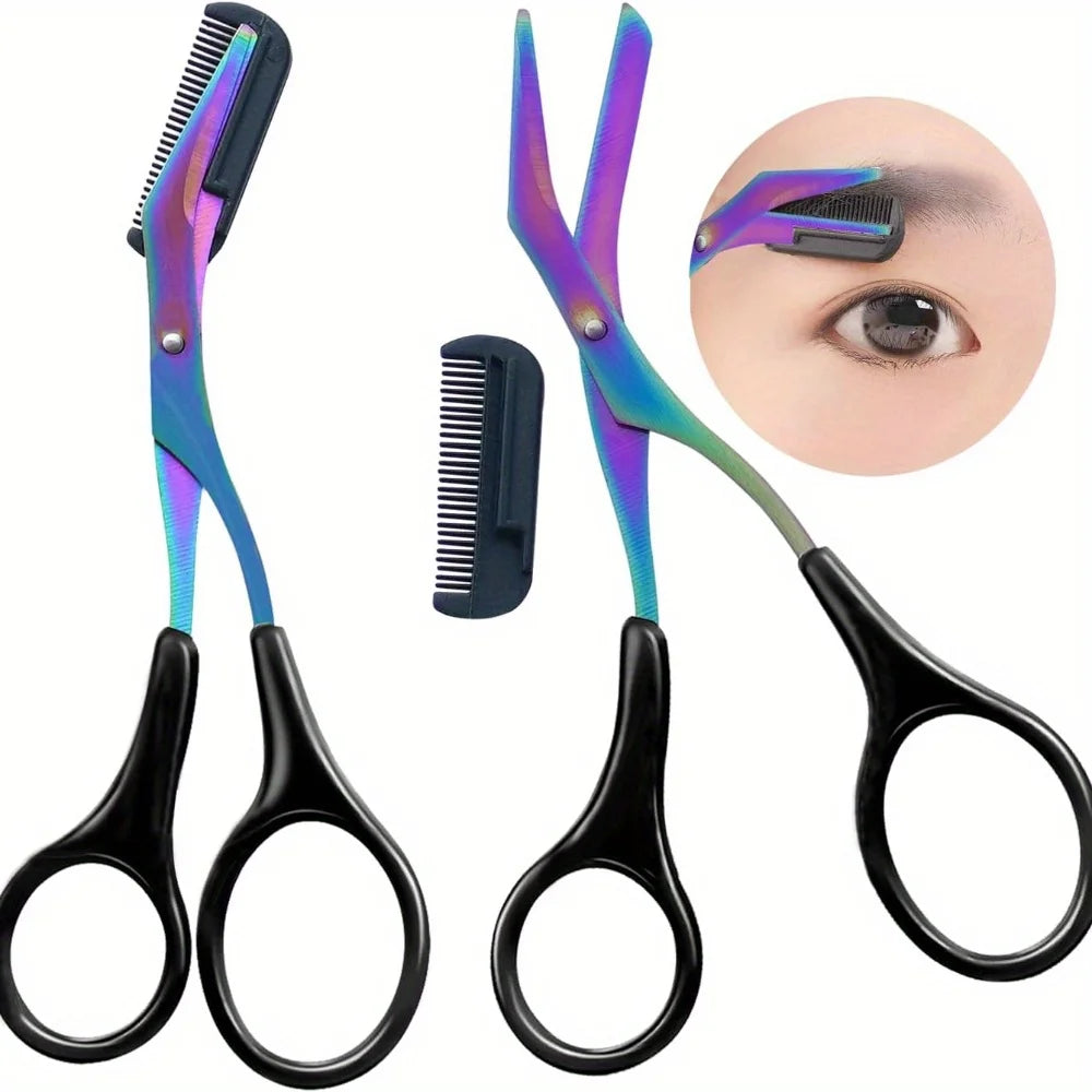 Stainless Steel Eyebrow Trimmer Scissors with Comb
