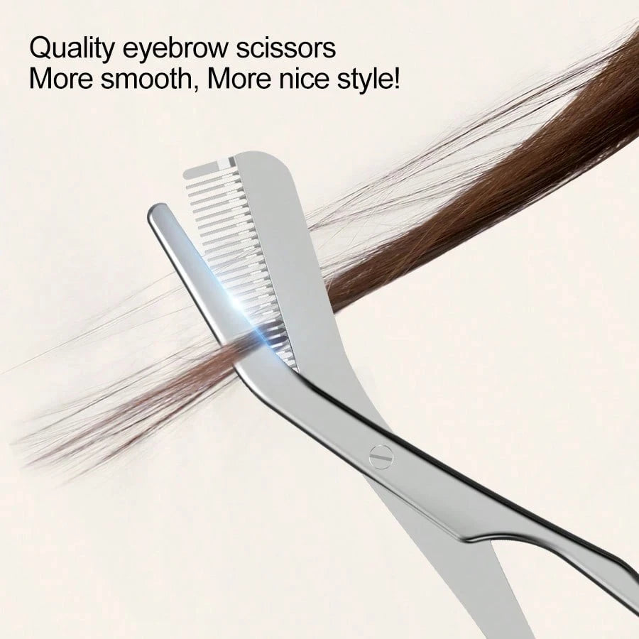 2-Piece Stainless Steel Eyebrow Trimming Tool Set with Comb & Scissors