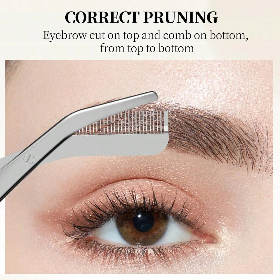 2-Piece Stainless Steel Eyebrow Trimming Tool Set with Comb & Scissors