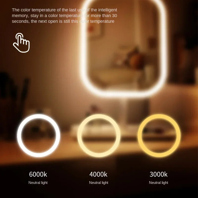 LED Desktop Vanity Mirror with 3-Color Dimmable Light