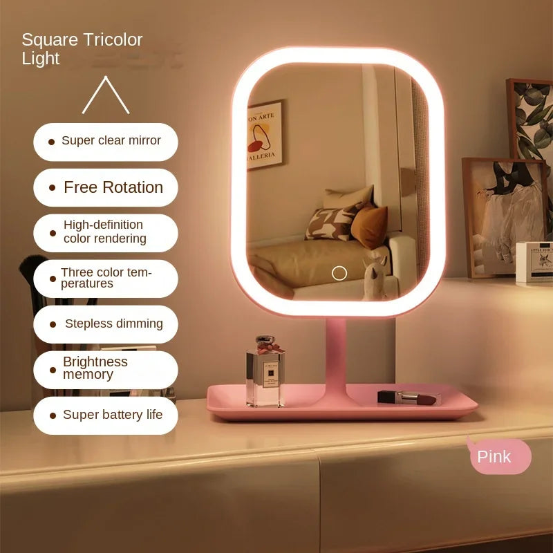 LED Desktop Vanity Mirror with 3-Color Dimmable Light