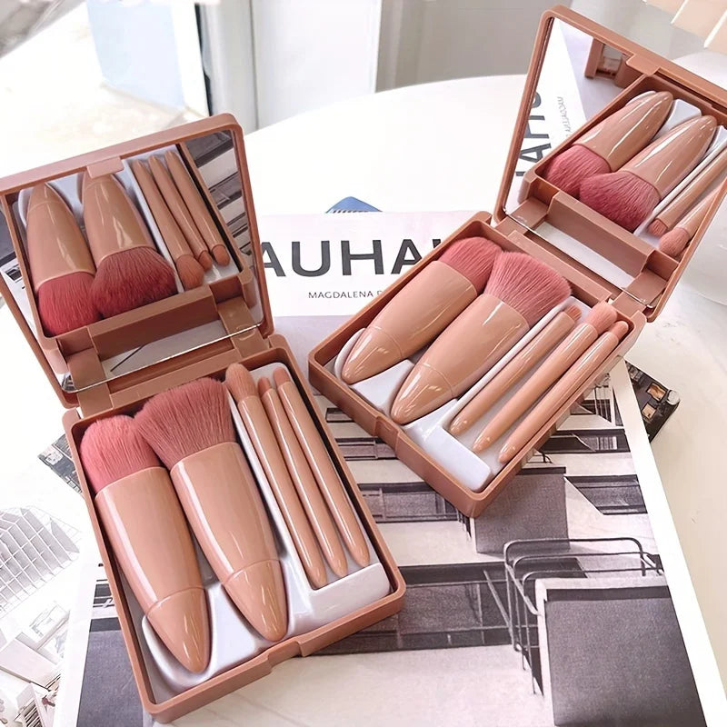 5-Piece Travel Makeup Brush Set with Storage Box