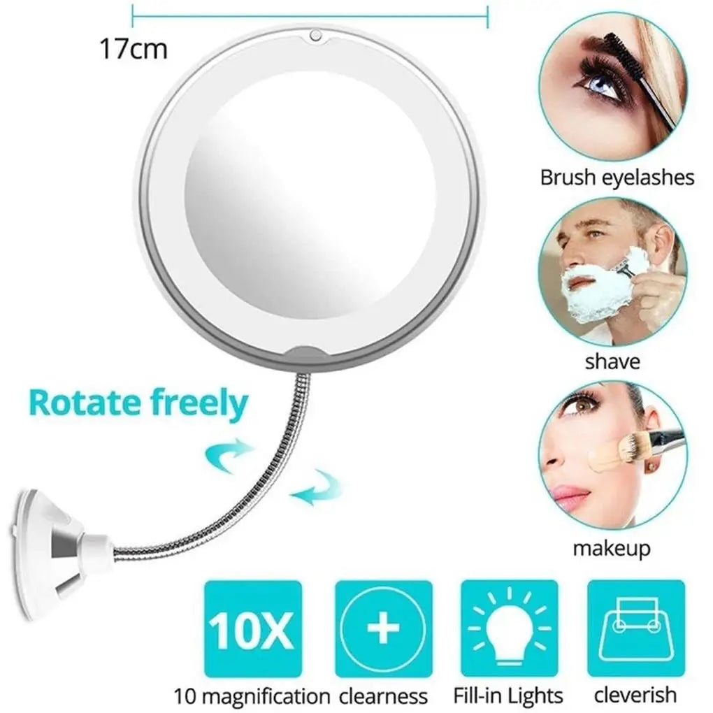 10X Magnifying LED Makeup Mirror with Flexible Gooseneck