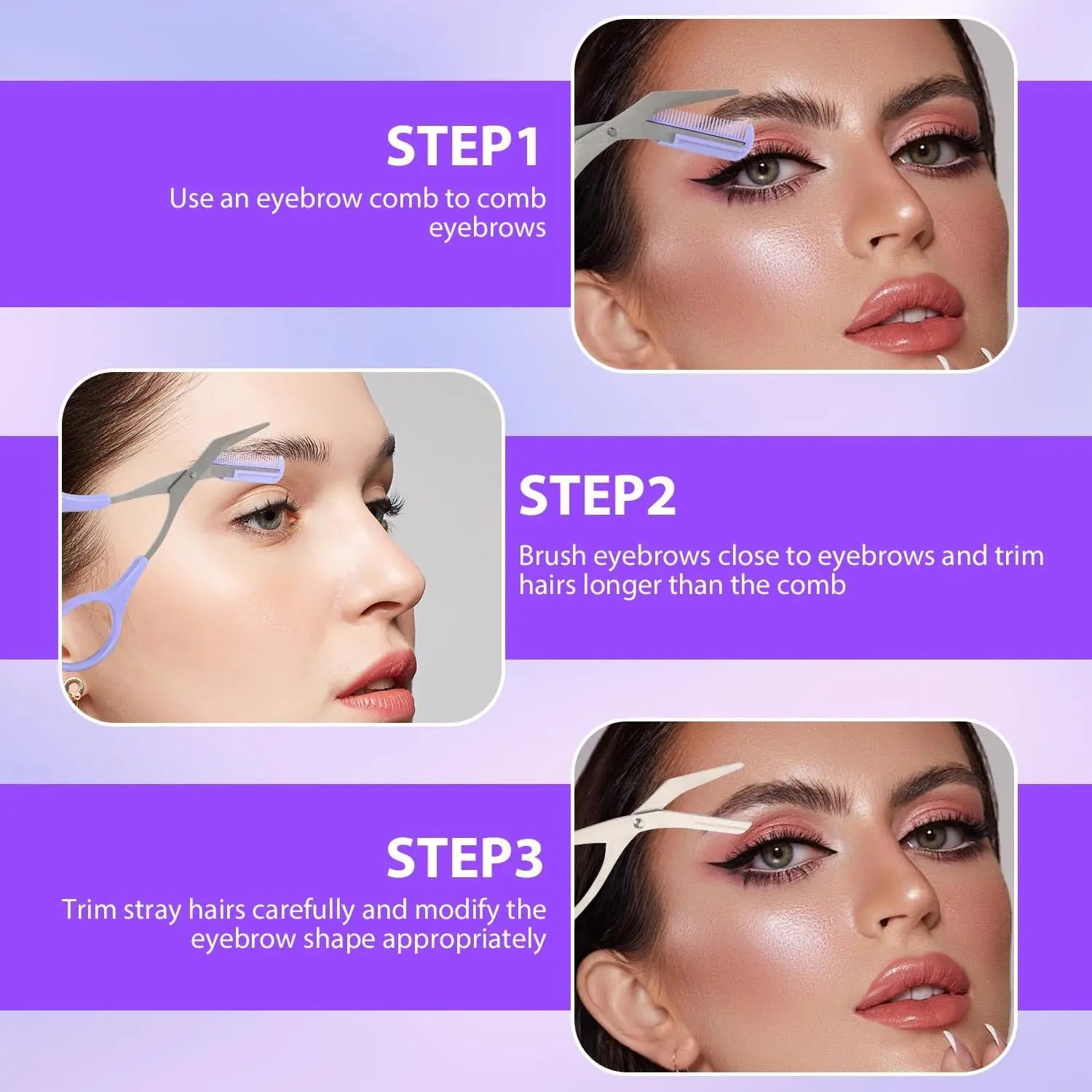 Stainless Steel Eyebrow Trimmer Scissors with Comb