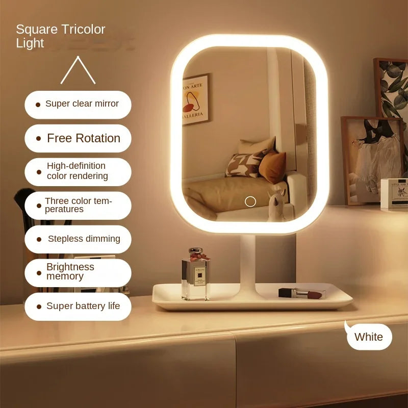 LED Desktop Vanity Mirror with 3-Color Dimmable Light