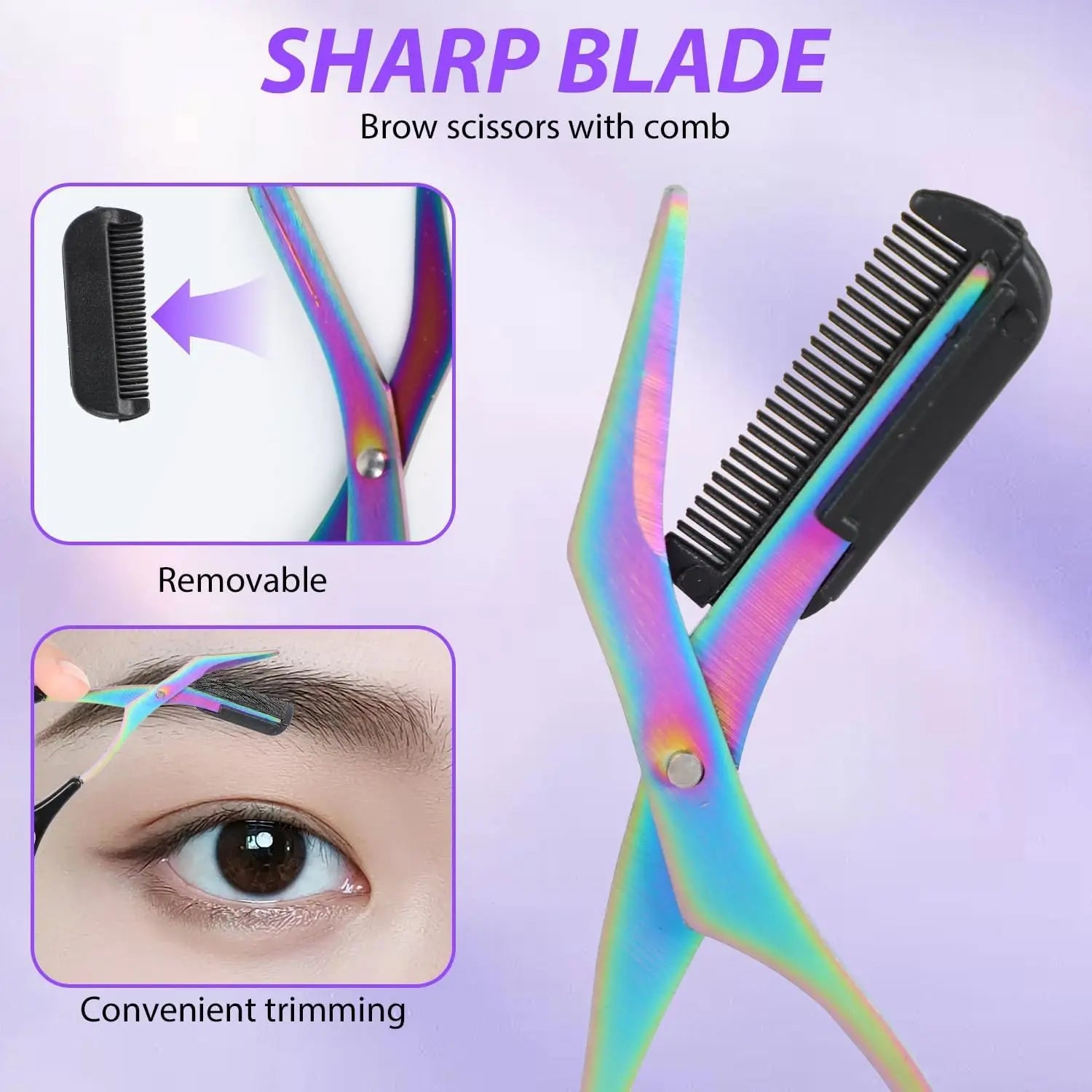 Stainless Steel Eyebrow Trimmer Scissors with Comb